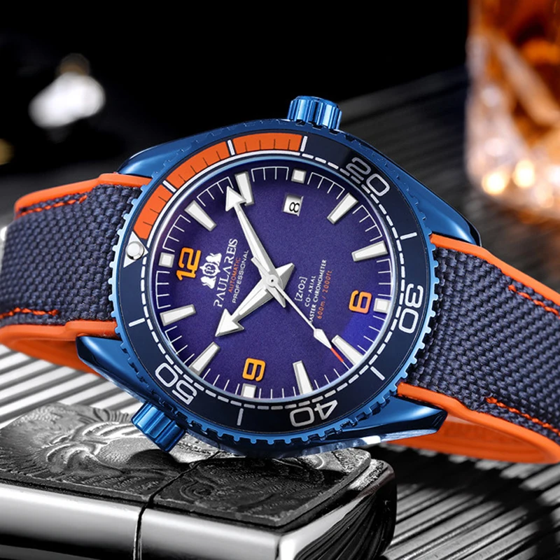 ساعة رجالي أوتوماتيكية فاخرة عالية الجودة ميكانيكية ذاتية حركة الرياح حزام مطاطي مقاوم للماء تقويم مضيء ساعات رجالي