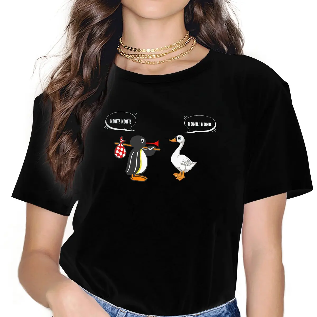 Honk Noot Pingu Penguin Anime Women T Shirt Fibre Alternative O-Neck Polyester TShirt