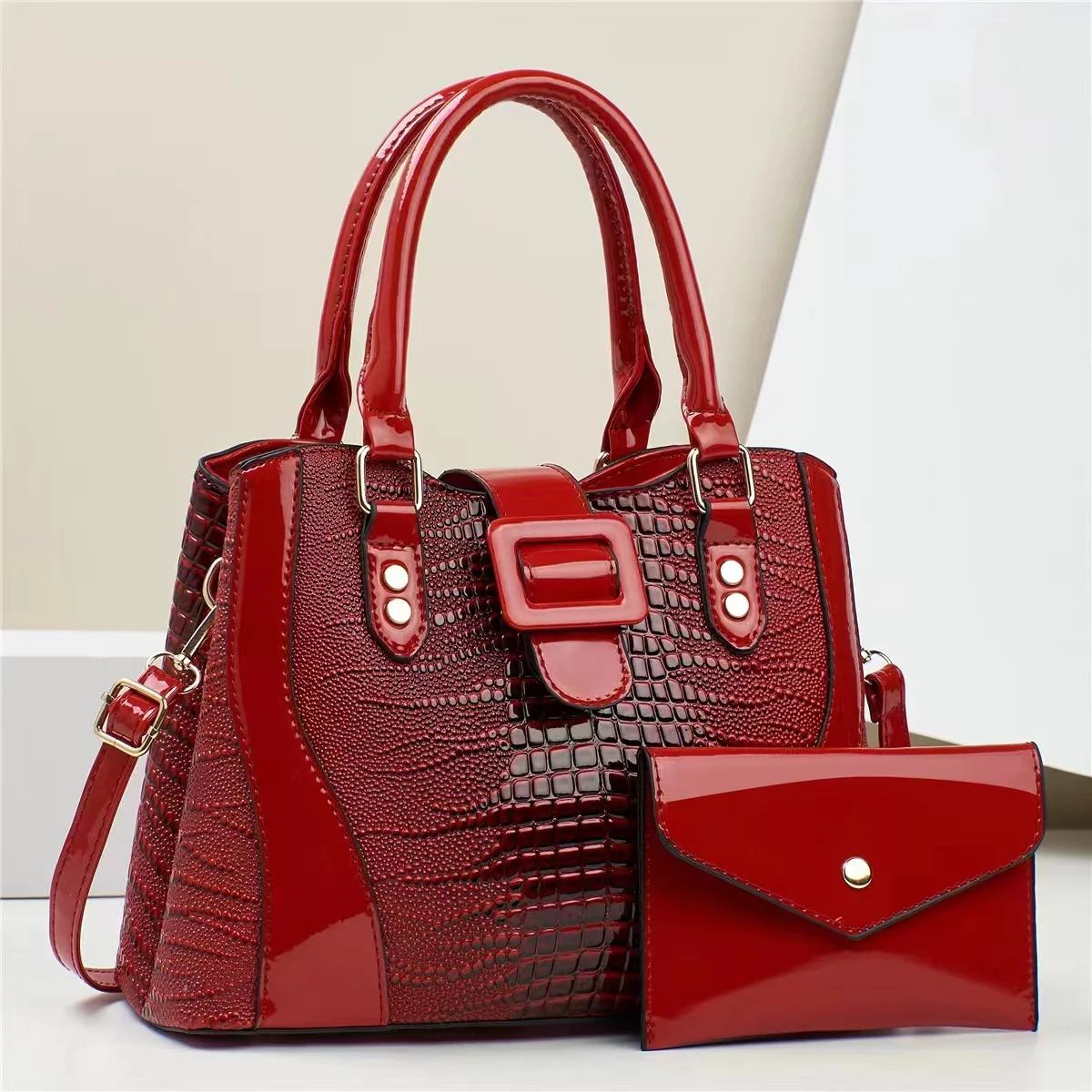 Women Paint Crocodile Pattern Shoulder Bags 2pcs/set Chic Crossbody Bags Tote Alligator Leather Handbags and Purse