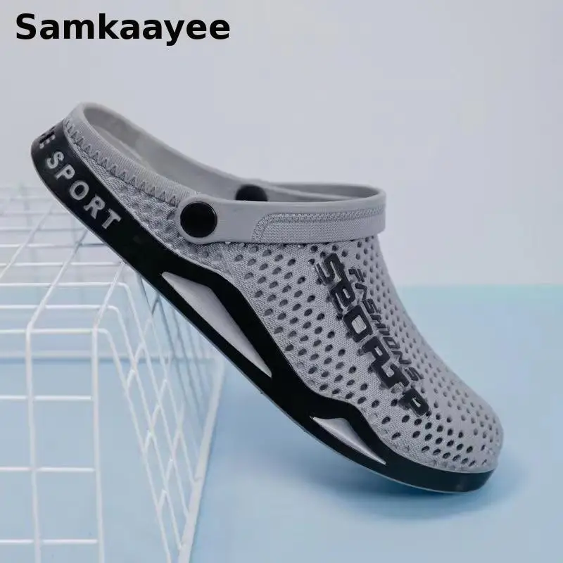 40-44 Mens Mules Clogs Summer Sandals Male Slippers Soft Bottom Beach Shoes Slip-On Zapatos Breathable Non-Slip Hollow Footwear