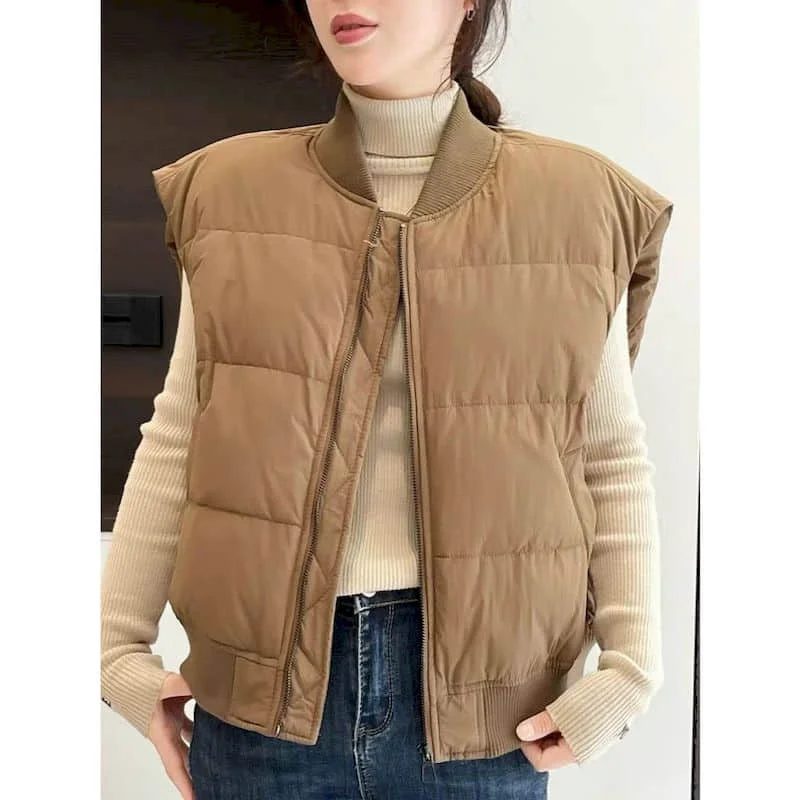 Waistcoats Women V-neck Cropped Vests Casual Lightweight Cotton Added Sleeveless Cardigans Korean Style Quilted Coats Women Tops