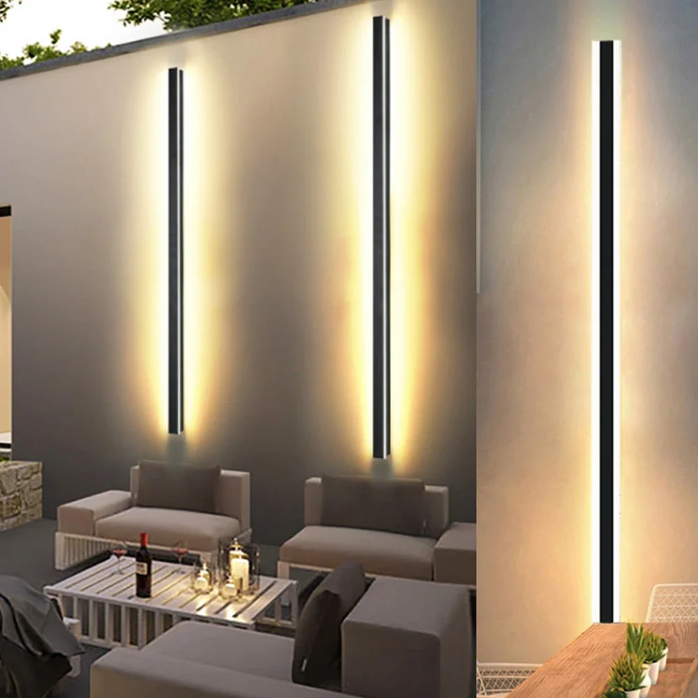 

110V 220V Modern Outdoor Exterior Linear Strip Wall Lamp 3000K Warm White Garden Sconce Long LED Wall Light