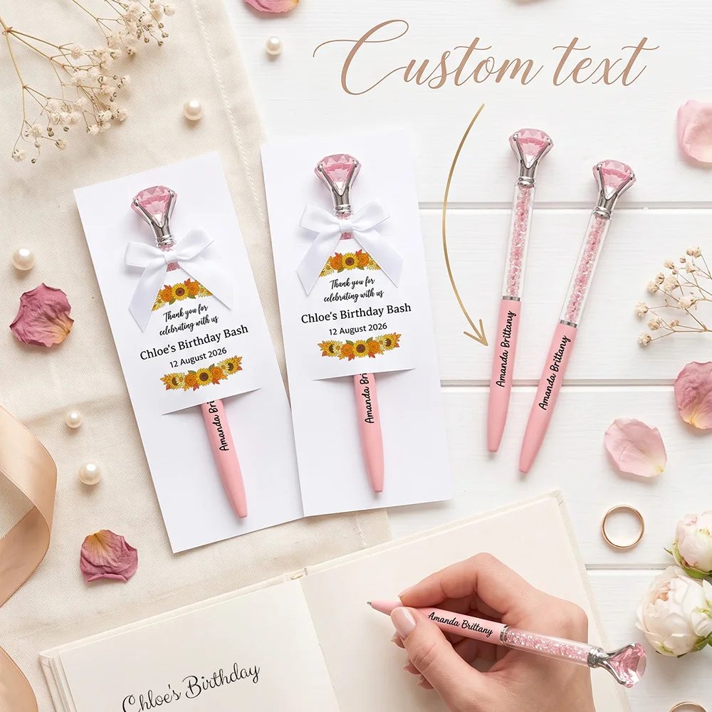 Personalized Heart Top Ballpoint Pen, Custom Name Engraved Crystal Pen, Decorative Gift Pen with Thank You Card,