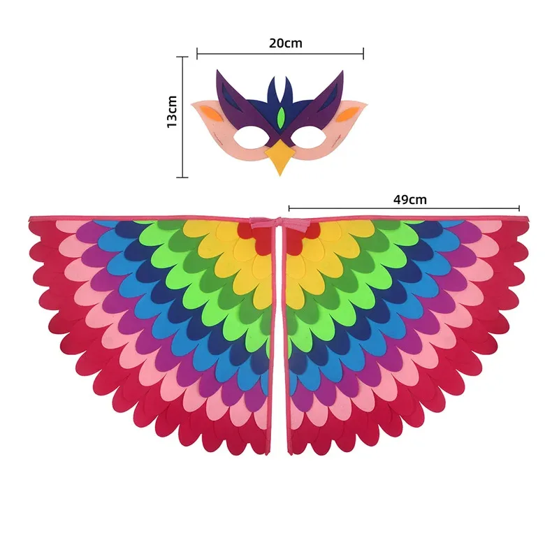 Sky02 Kinder Eulenflügel Kostüm Tiere Pfau Filzumhang mit Maske für Kinder Jungen Mädchen Bühnenaufführung Halloween Party88Li