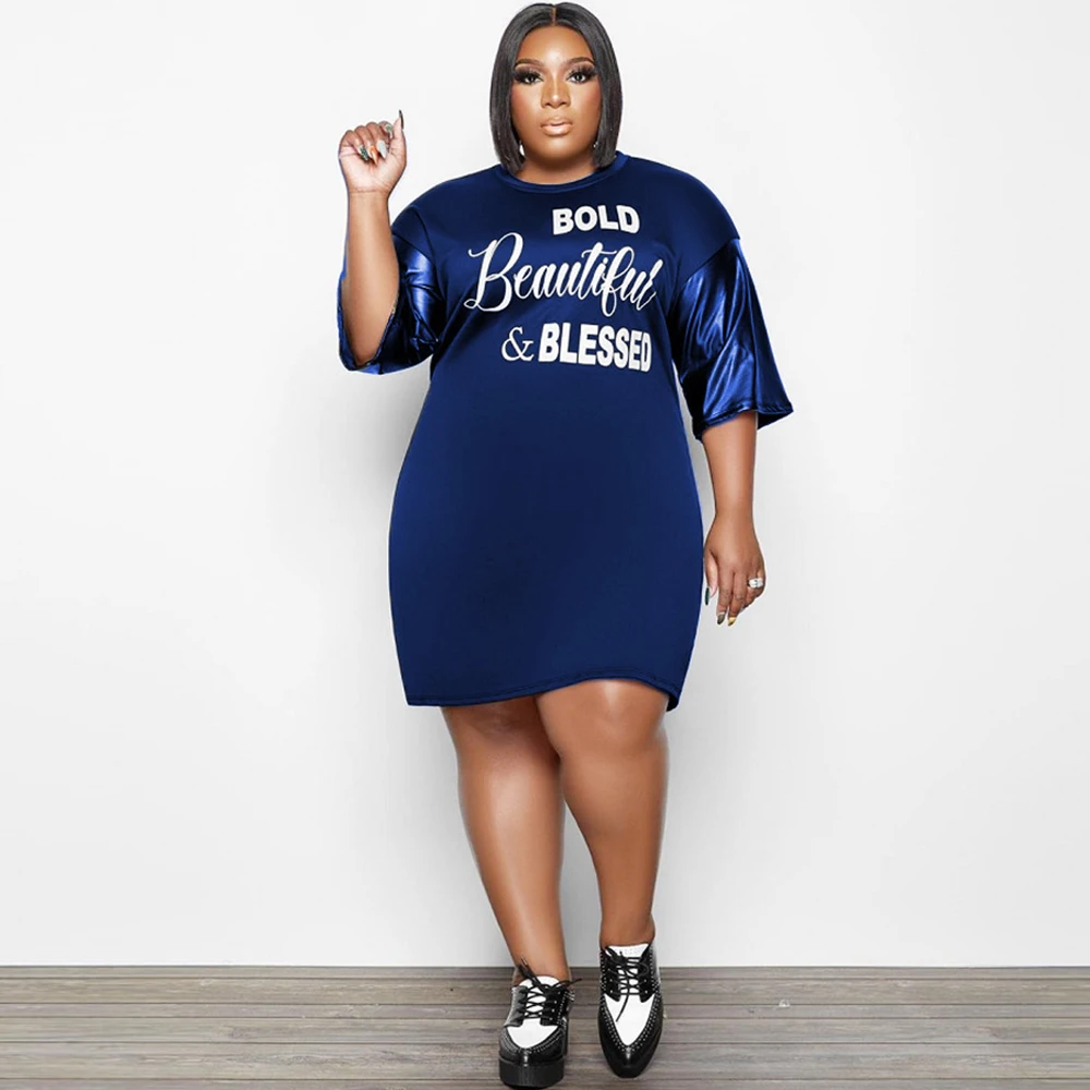 Trendy Plus Size Urban Women Clothing girocollo in pelle Patchwork maniche modello lettera elegante Street Wear Dress all'ingrosso