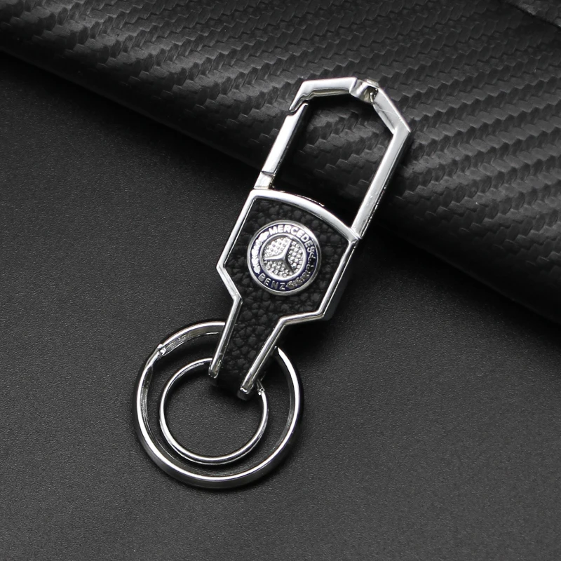 2024 New Metal Leather Car Logo Keyring Luxury Keychain For Mercedes Benz AMG A B C E S GLA GLB GLC GLE CLA G ML R Accessories