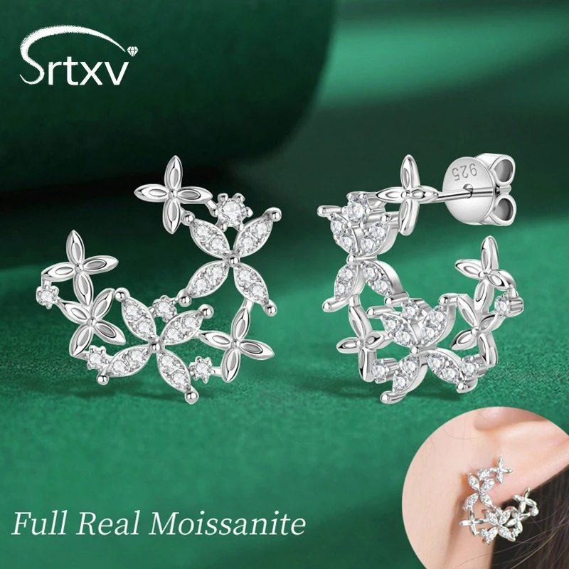 Full Real D Color Moissanite Stud Earrings For Women 925 Sterling Silver Irregular Earring Wedding Birthday Party Gifts Jewelry