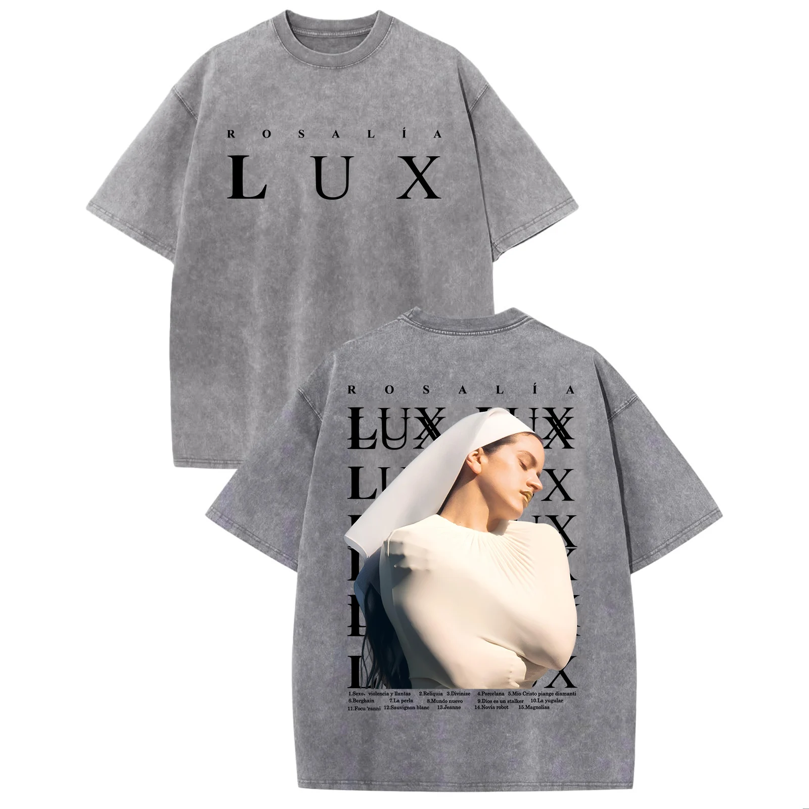 Rosalia Lux Tour 2026 Washed T-shirt Men Women Rosalia Lux Album Hip Hop Short Sleeve Oversized Tee Shirt