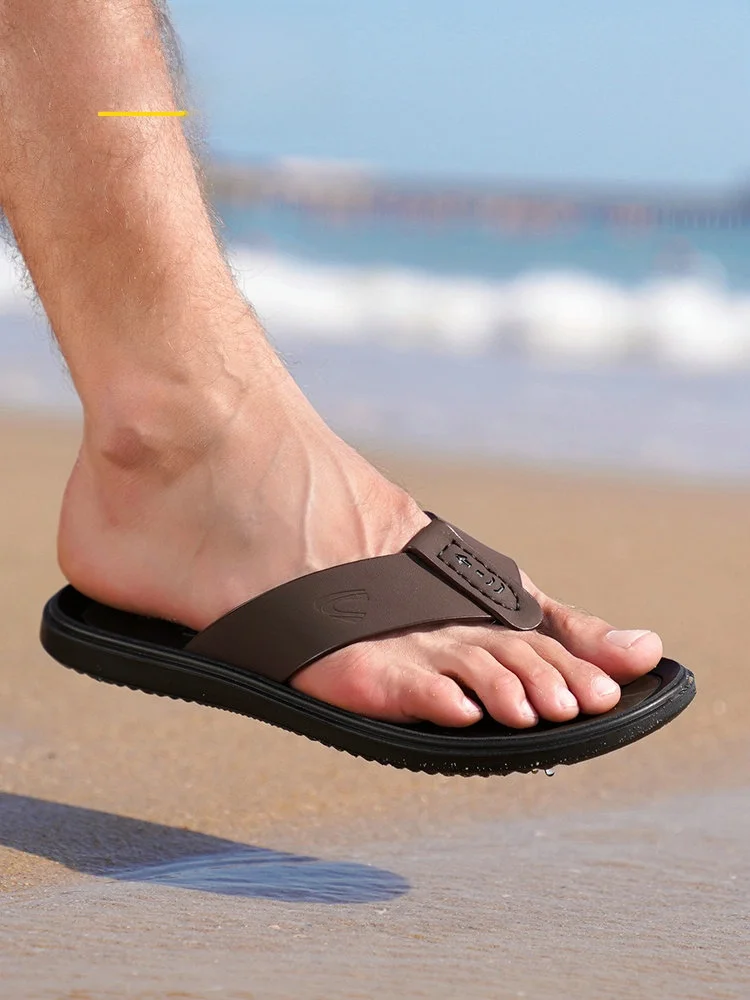 Sandalias Camel Active para hombre, ropa de verano para exteriores, zapatillas tipo Tanga de cuero, desodorante antideslizante para playa, cómodas e informales sin cordones