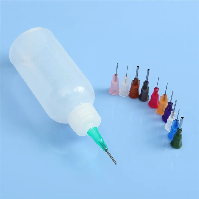 Frasco dispensador de cola de 30ml/50ml - Polietileno transparente com 11 agulhas para resina e pasta de solda
