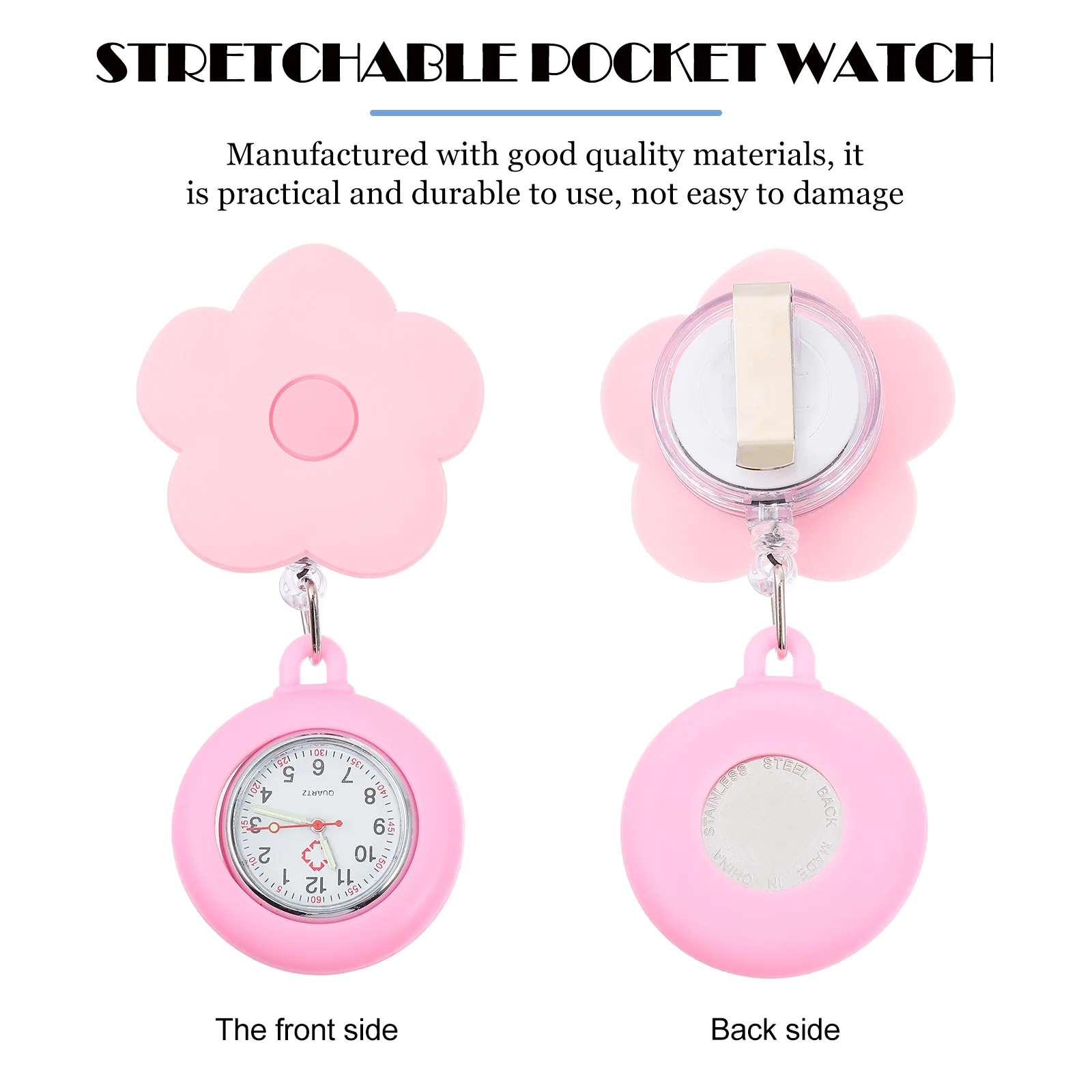 

Lovely Flower Cartoon Stretchable Clip-On Pocket Watch Durable Practical Chest Timepiece For Nurses Doctors Gift Hospital