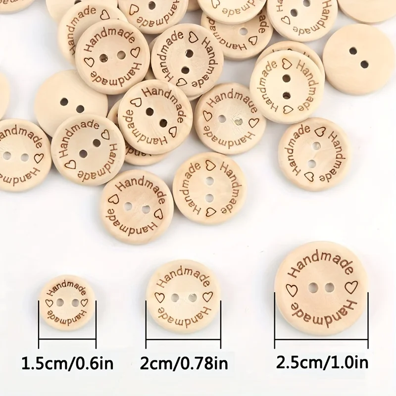 30pcs 15/20/25mm Cute 2 Holes Wooden Craft Buttons Labels For Sewing Clothing Accessories, DIY Crafting Projects Decorations