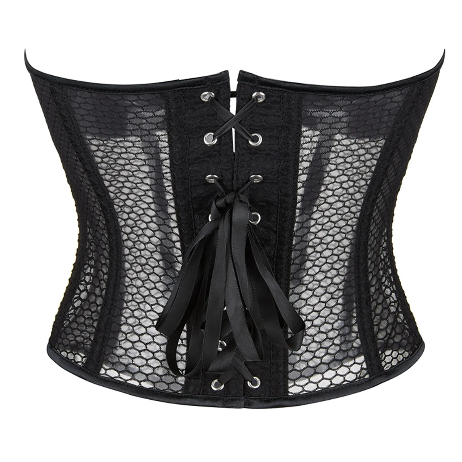 Steampunk espartilhos topos feminino sexy renda transparente gótico rendas lingerie bustier oco para fora preto corselet overbust clubwear