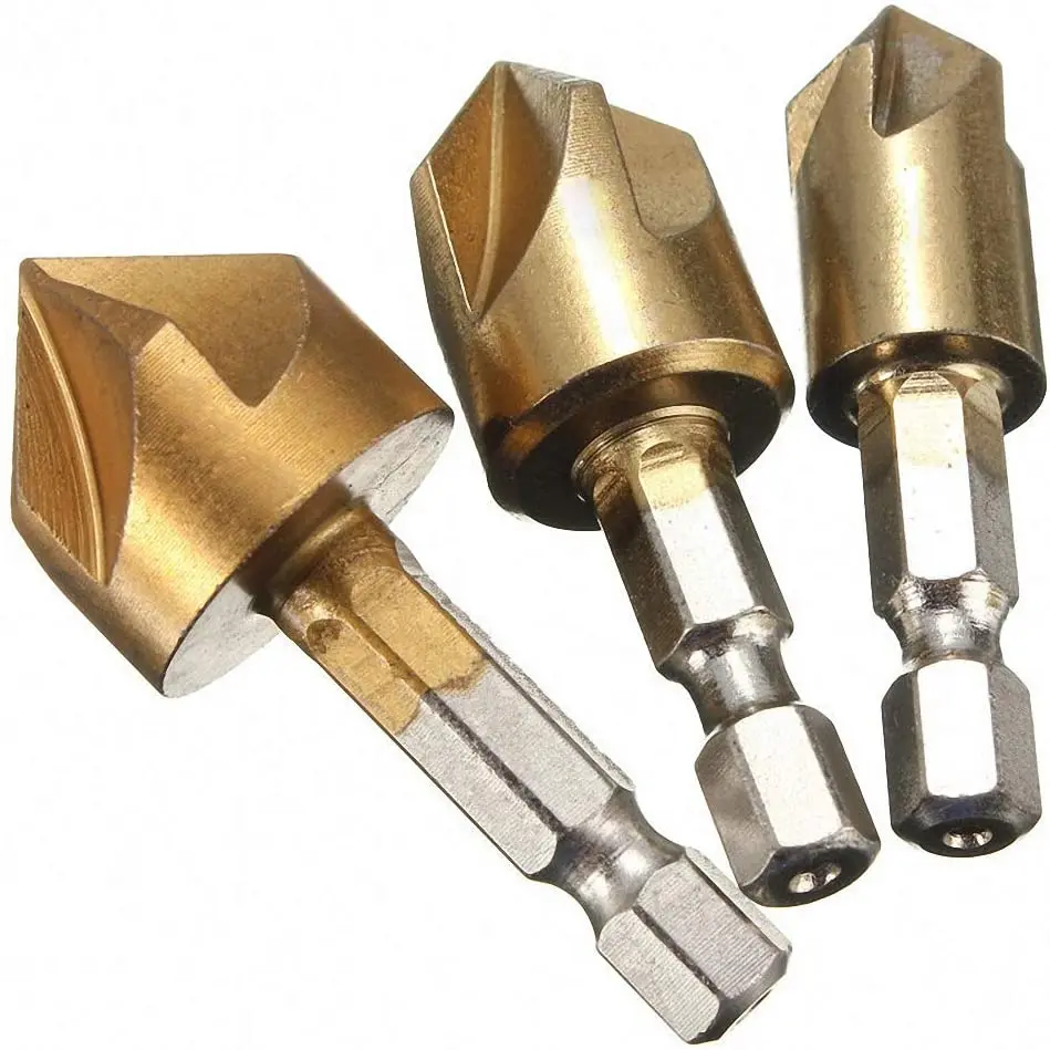 3pcs 6pcs HSS punta per smusso svasatore smusso punta da trapano 1/4 "codolo esagonale 90 gradi taglierina per smussatura legno 6mm-19mm