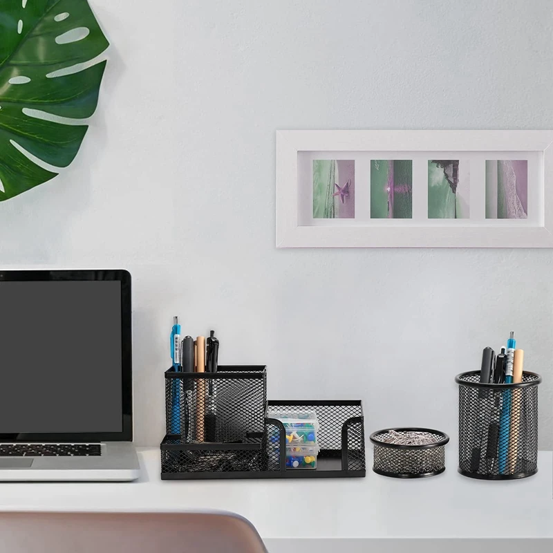 12PCS Metal Desk Organization Pen Holder Organizer Office Pencil Holders Multifunctional Storage Black Metal Mesh