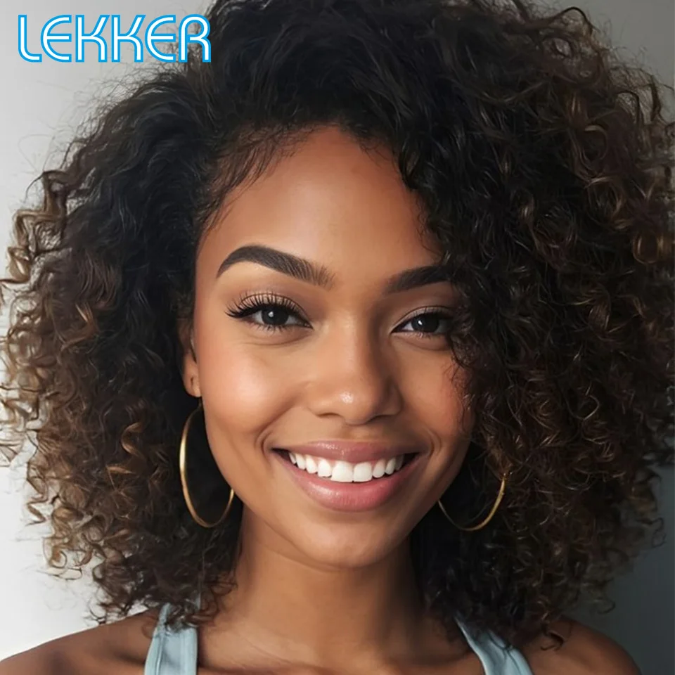 

Lekker Glueless Short Curly T Part Lace Bob Human Hair Wigs For Women Brazilian Remy Hair Ready to Wear Colored Kinky Curly Wigs