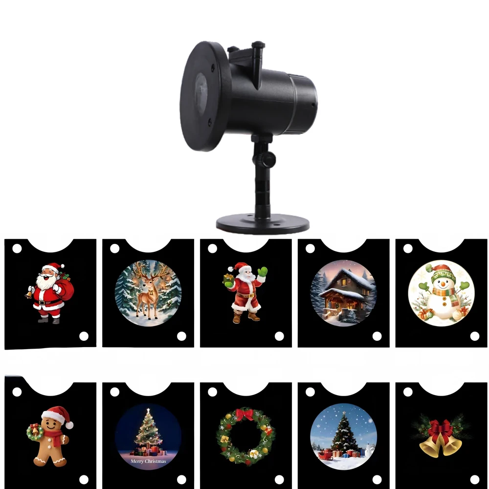 10 Patterns LED Christmas Projector Light Christmas Tree Santa Snowman Rotating Projection Lamp Outdoor Party Stage Decor Lamp