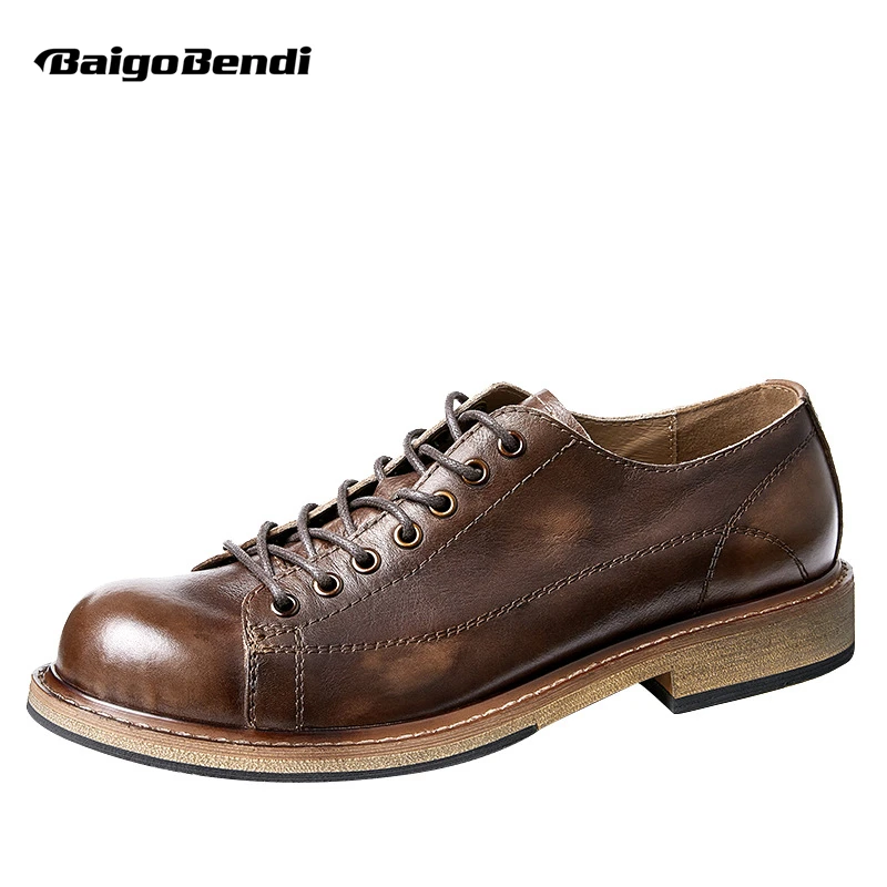 

US Size Handmade Casual Top Leather Shoes Men's British Retro Style Lightweight Breathable Cowhide Oxfords Male