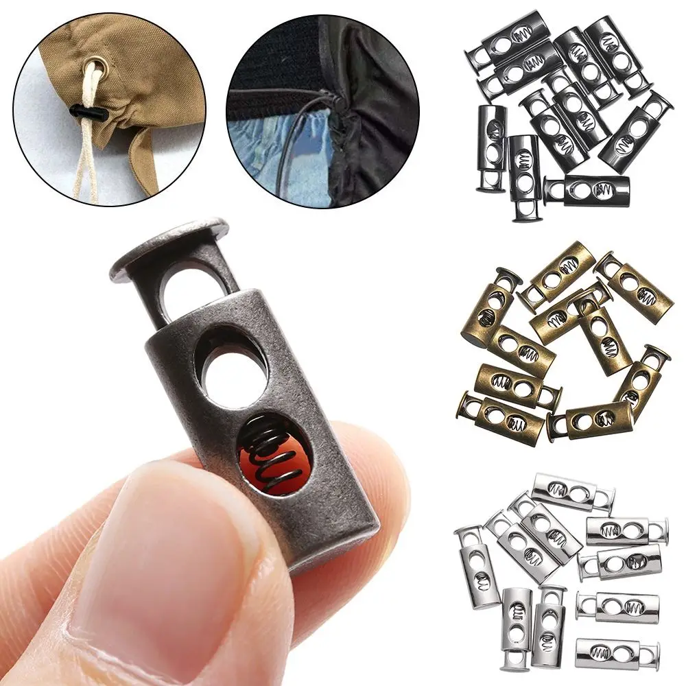 10pcs 4 Colors Apparel Shoelace Sportswear Accessories Stopper Cord Double Hole Stoppers DIY Metal Clamp Lock Toggle