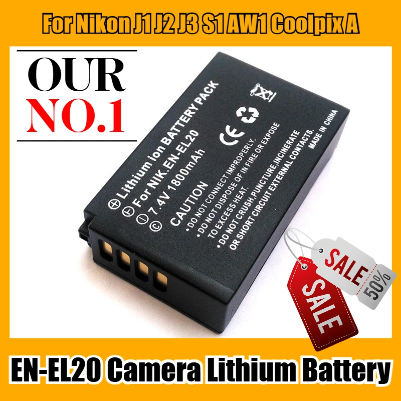 

7.4V 1800mAh EN-EL20 Camera Lithium Battery,for Nikon J1 J2 J3 S1 AW1 Coolpix A