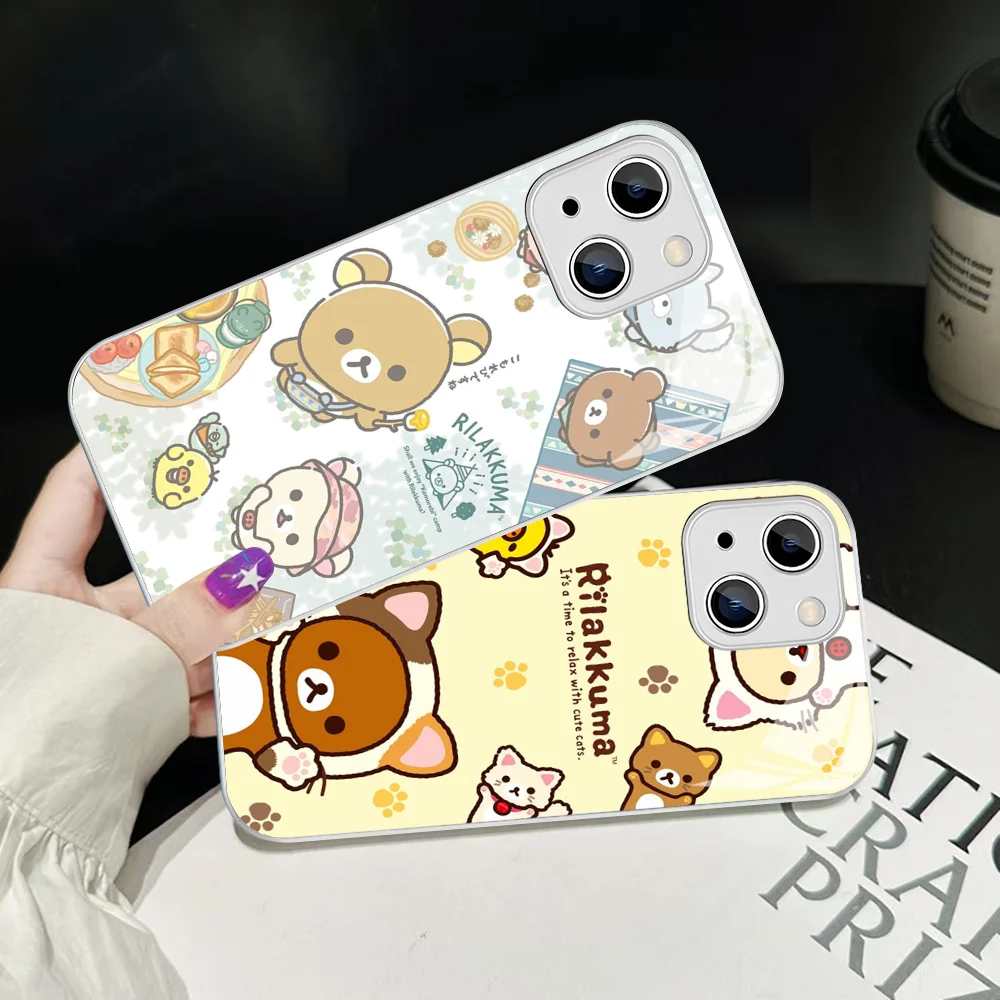 Cute Cartoon R-Rilakkuma Phone Case For iPhone 14 13 12 Mini 11 Pro XS Max X XR 14 Plus Tempered Glass Cover