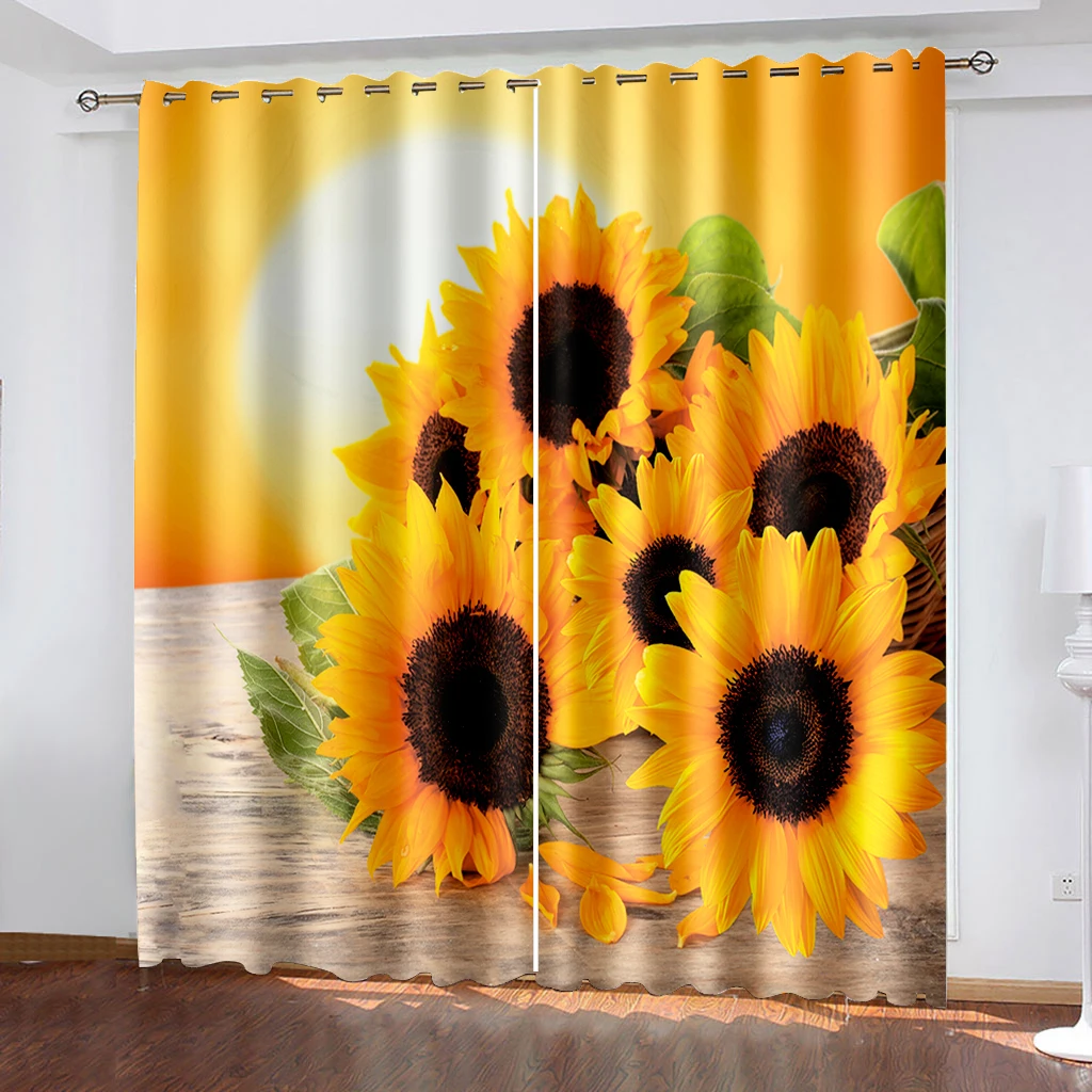 

Sunflower with Sunshine Modern Blackout Curtains for Living Room, Bedroom Curtain, Kitchen Blinds Drapes, 3D