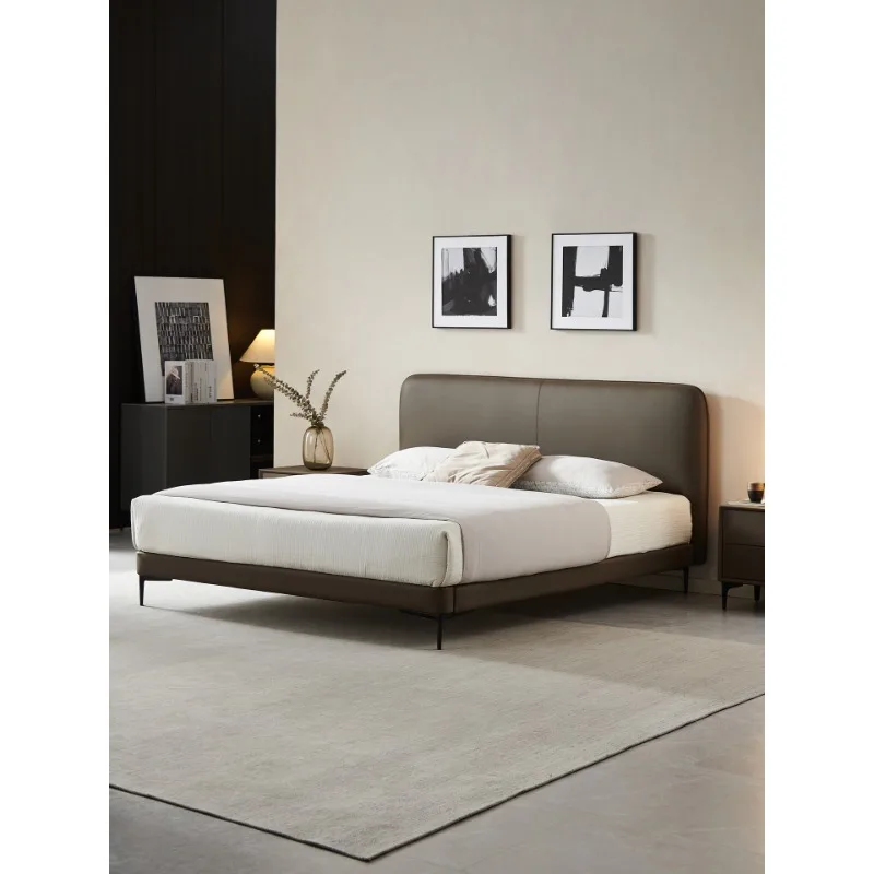 Leather bed bedroom 1.8 meters 1.5 soft bag double light luxury flush bed, first layer cowhide