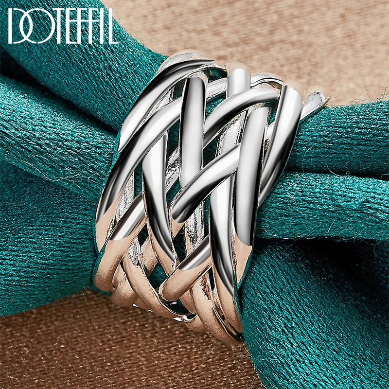 DOTEFFIL 925 Sterling Silver otwarty pierścień tkania dla mężczyzny kobiety moda ślub przyjęcie zaręczynowe prezent urok biżuterii