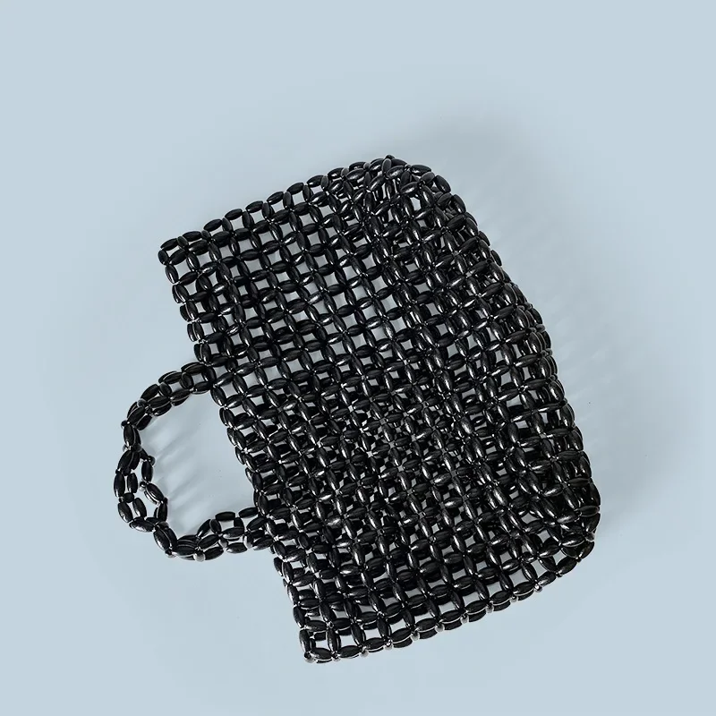 Summer Women\'s Handwoven Totes Beach Holiday Hollowed-Out Wooden Beaded Bag Fashion Fan Shape Clutch Female Purse And Handbags