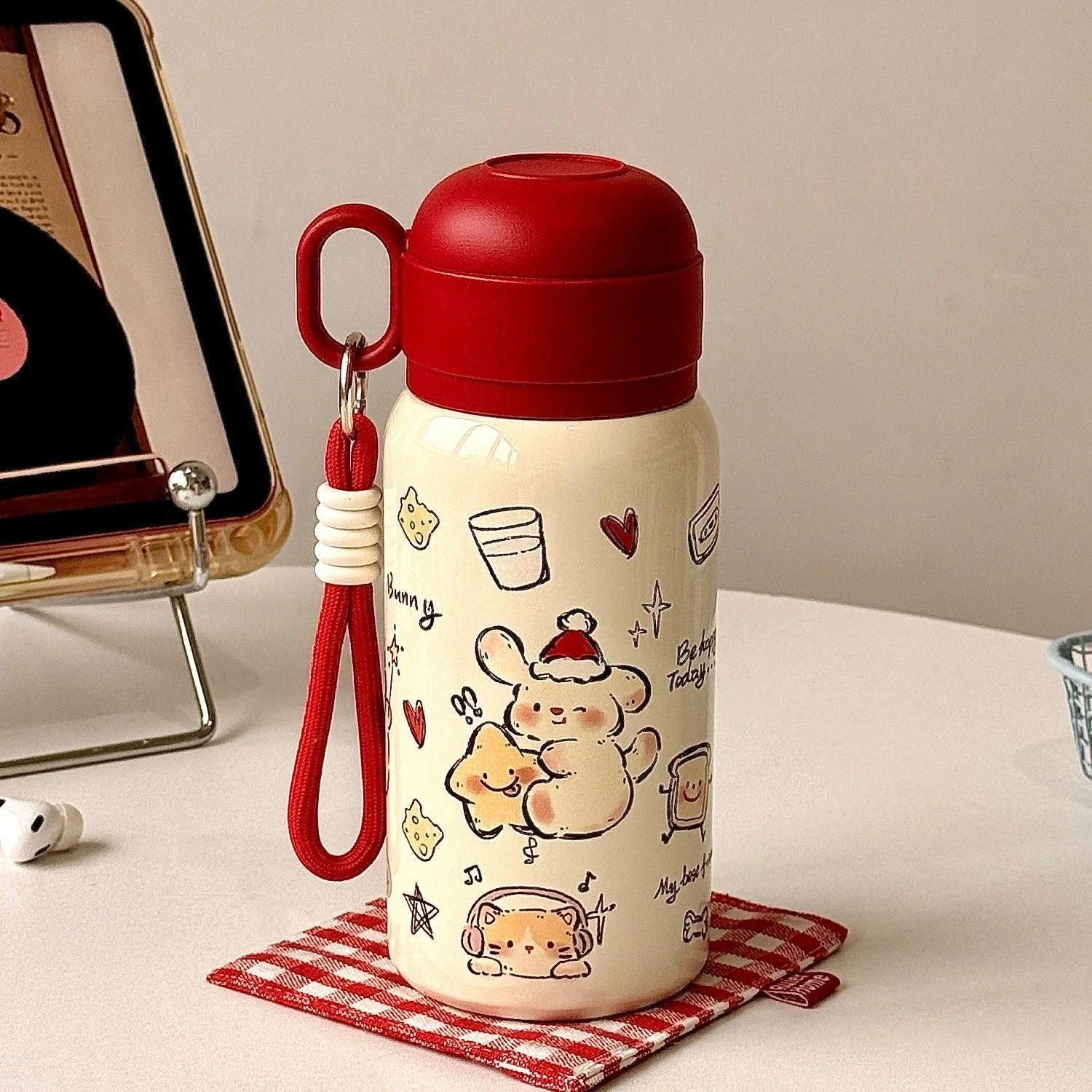 

New Year Red Star Little Dog Straw Water Bottle Thermal Cup 2026 New Style Women High Aesthetic Dual Drink Cute Cup