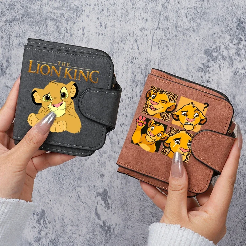 The Lion King Women Wallet Frosted Leather Short Vintage Female ClutchBag Credit Card Holder Lady Zip Purse Phone Bag Money Clip