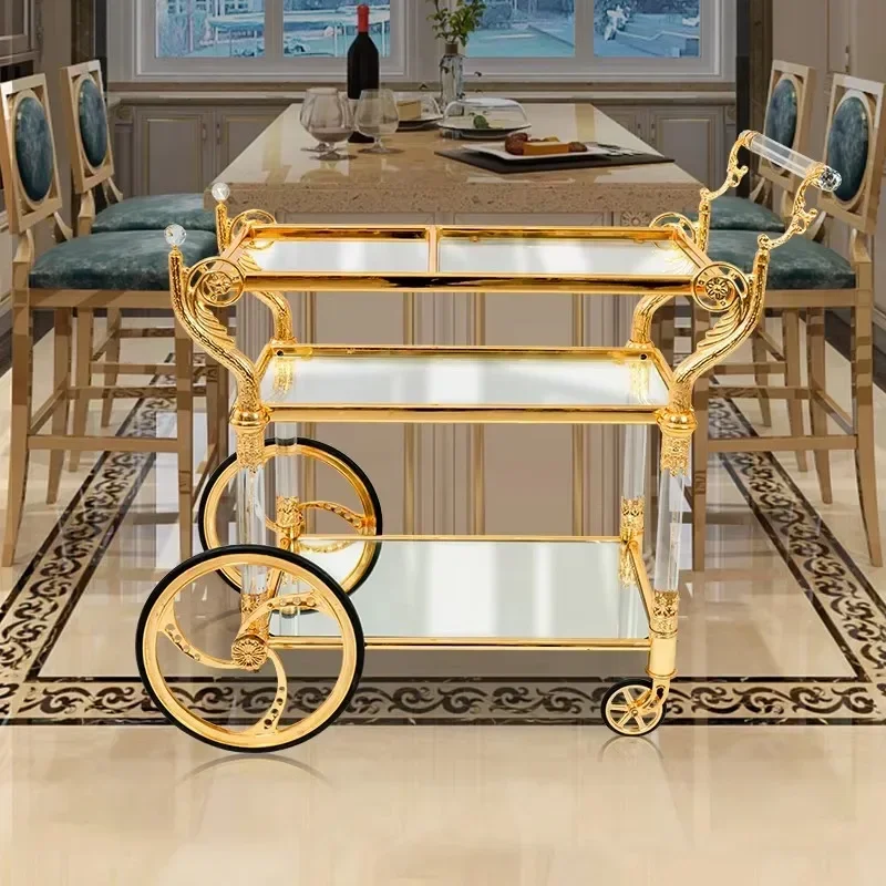 exquisite craftsmanship Medieval Vintage Hotel Trolley Restaurant Family Cart Gold Copper Trolley