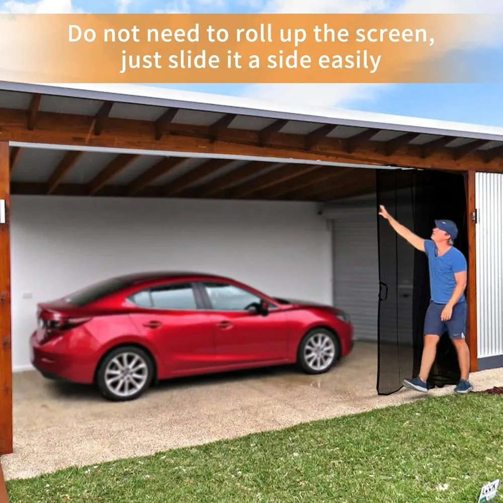 Sliding Garage Door Screen with Track Closure - Retractable Privacy Curtain Keep Annoying Animals Out Easy Install Heavy Duty