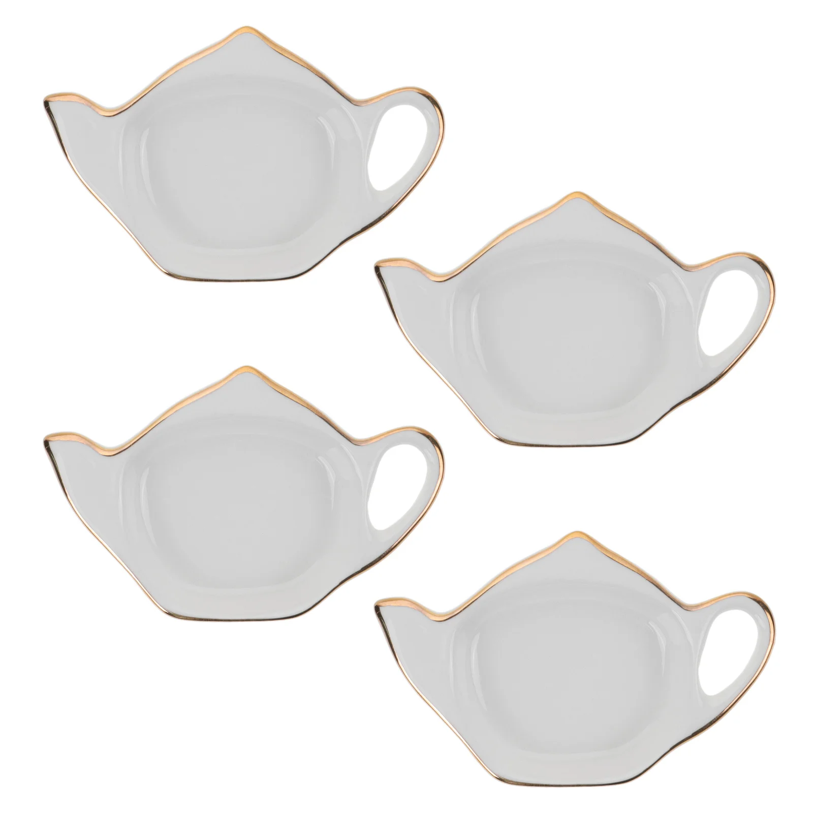 

4Pcs Ceramic Tea Bag Tray Golden Edging Teapot Shaped Coasters Prevent Spills Drips Organized Table Tea Bag Coaster