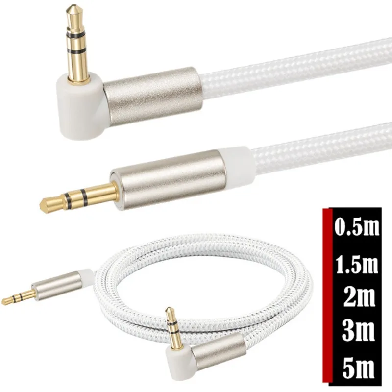 

90 Degree Elbow 3.5mm Grade 3 Male Cotton Mesh Audio Cable Stereo Car Earphones Car Audio Speakers