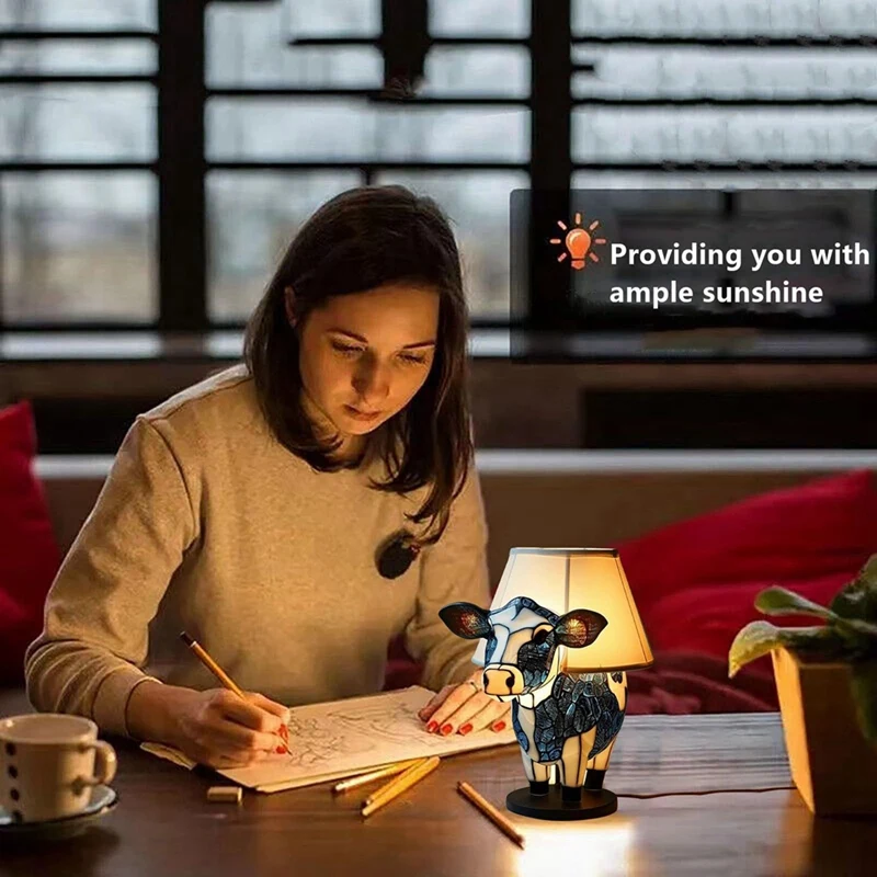 مصباح طاولة على شكل حيوان، مصباح طاولة بجانب السرير على شكل بقرة أسود + أبيض مع منافذ USB، مصباح بجانب السرير لغرفة المعيشة وغرفة النوم متينة