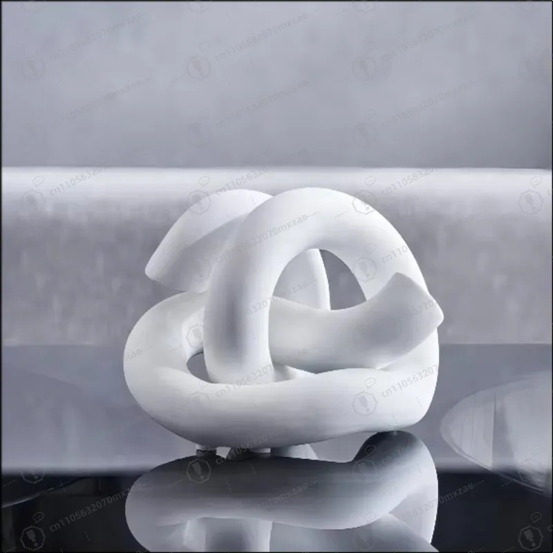 

White Twisted Knotted Ceramic Ornament: Nordic Minimalism, Geometric Home Decor