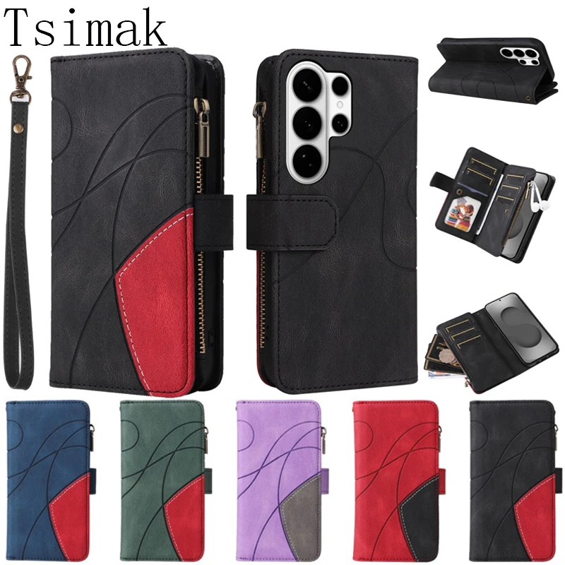 Capa de Couro para Samsung Galaxy S26 Edge S25 S24 S23 S22 S21 FE S20 S10 Plus S9 S8 S7 Edge Note 20 8 10 Lite 9 com Compartimento para Cartões