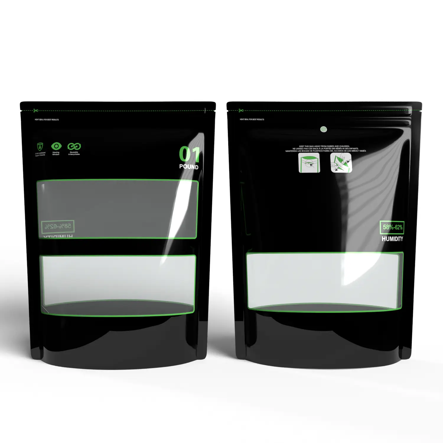 10 pacotes de sacos de cura de terpeno, 1 onça, 2 onças, 4 onças, 1/2 libra, 1 lb, 58%-62%, bloqueio de controle de umidade e vedação, armazenamento, sacos seláveis ao calor