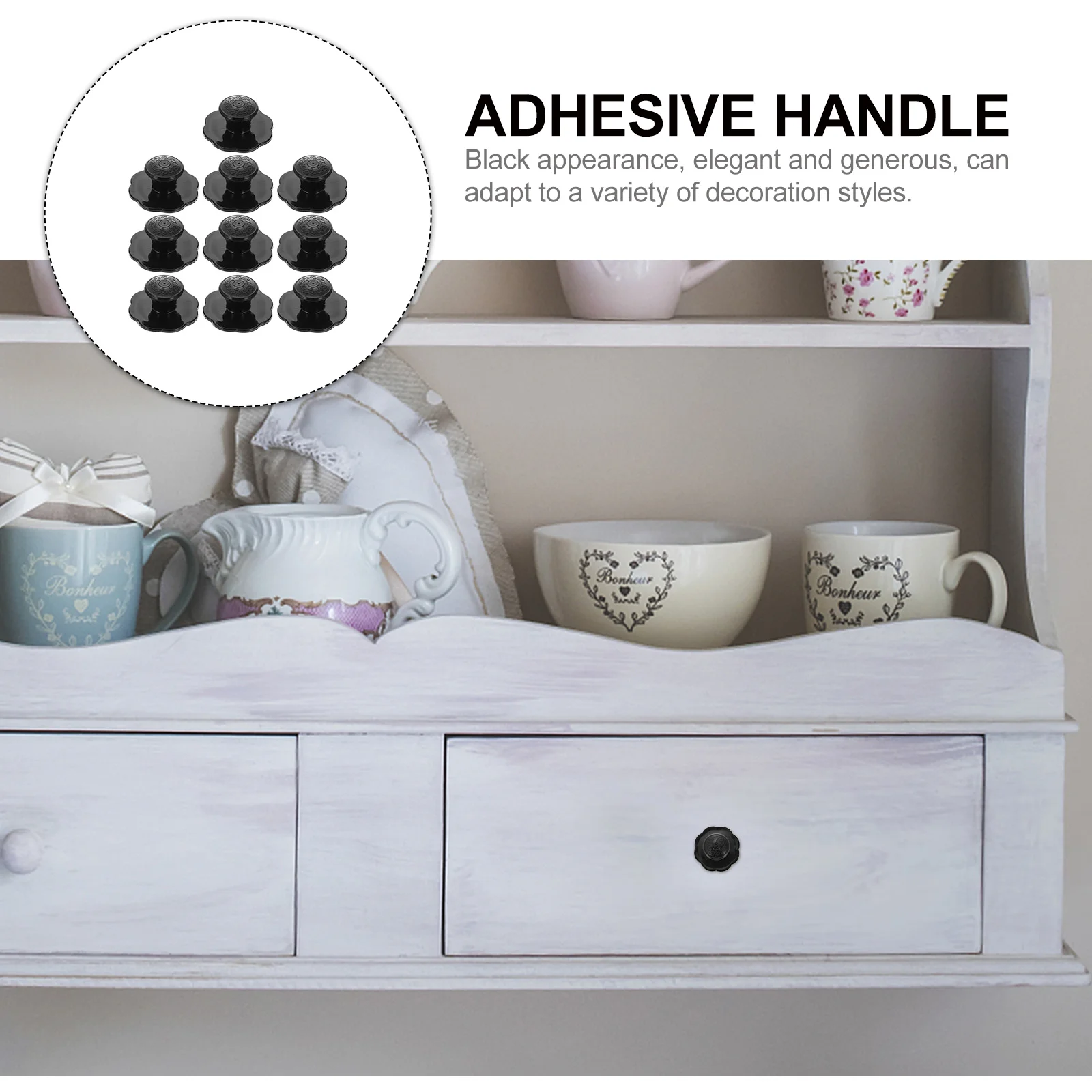 

10Pcs No Punching Stick-on Adhesive Knobs Durable Pull Handles for Cabinet Drawer Wardrobe Cupboard Furniture Adhesive Knobs