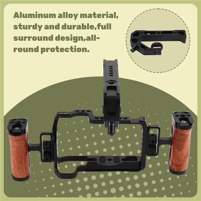 AEF7-Full Camera Cage For Canon EOS-RP Camera Cage Accessories With Wooden Side Handle And Top Handle Durable And Lightweight