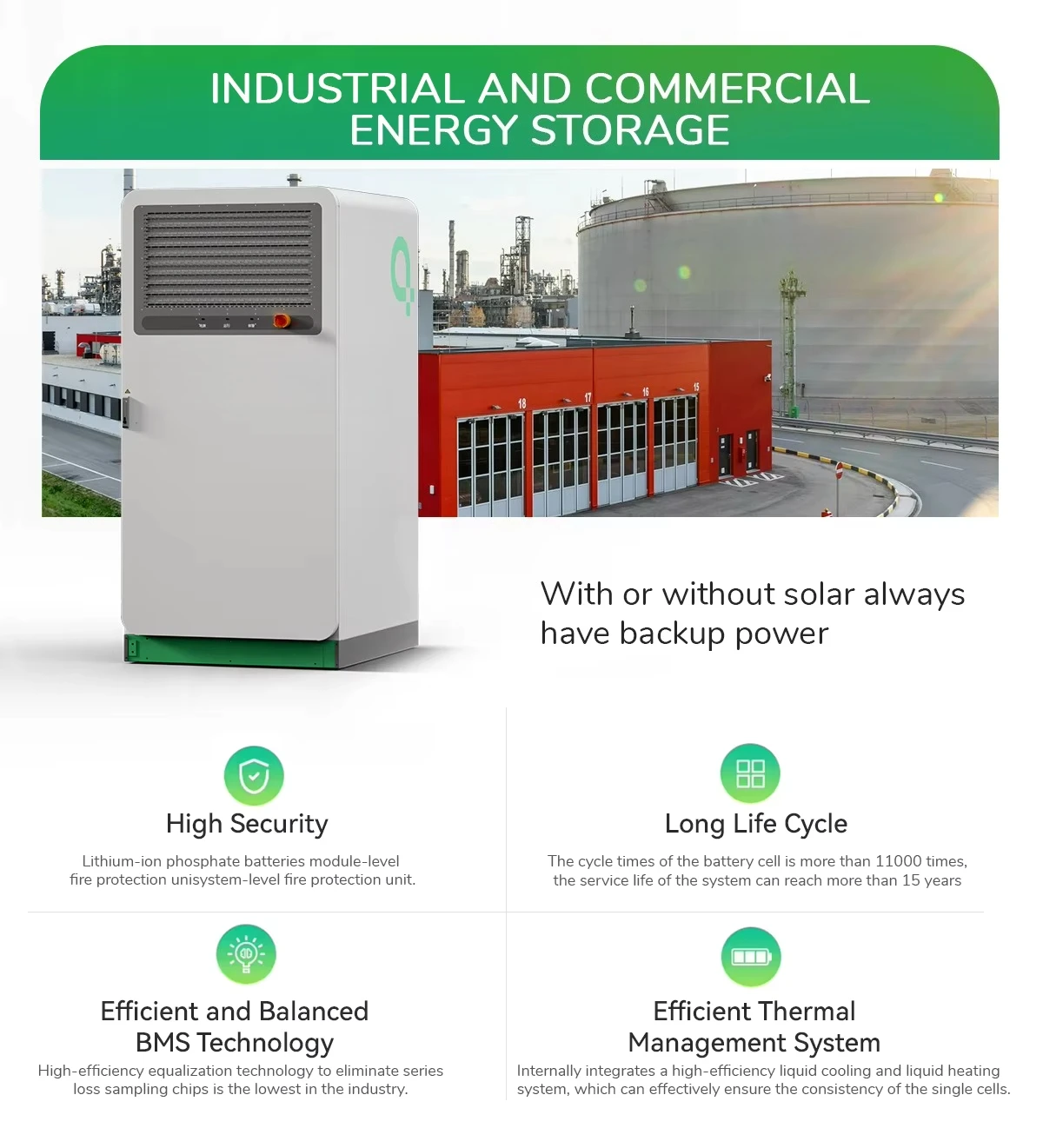 Liquid Cooling 100kwh 500kwh System Industrial Commercial Solar Energy Storage Lithium Ion for Residential Use