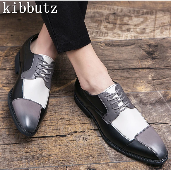 Spring New Mixed Colors Men's Business Shoes Round Toe Patchwork Oxfords PU Leather Flats Leisure Office Male Footwear