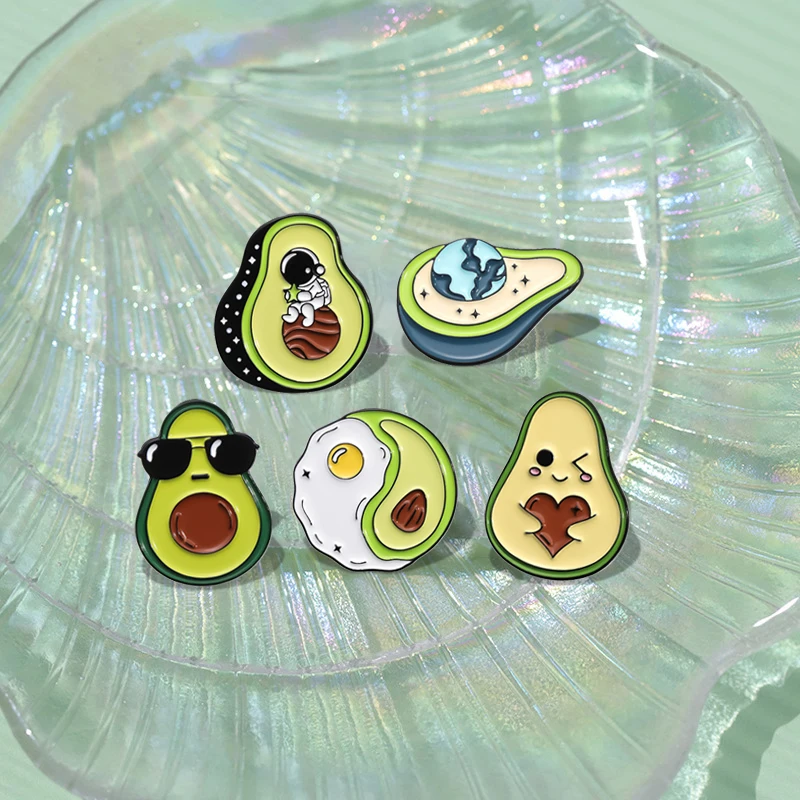 Cool Avocado Enamel Pins Custom Cute Cat Astronaut Brooches Lapel Badges Cartoon Animal Jewelry Gift for Kids Friends