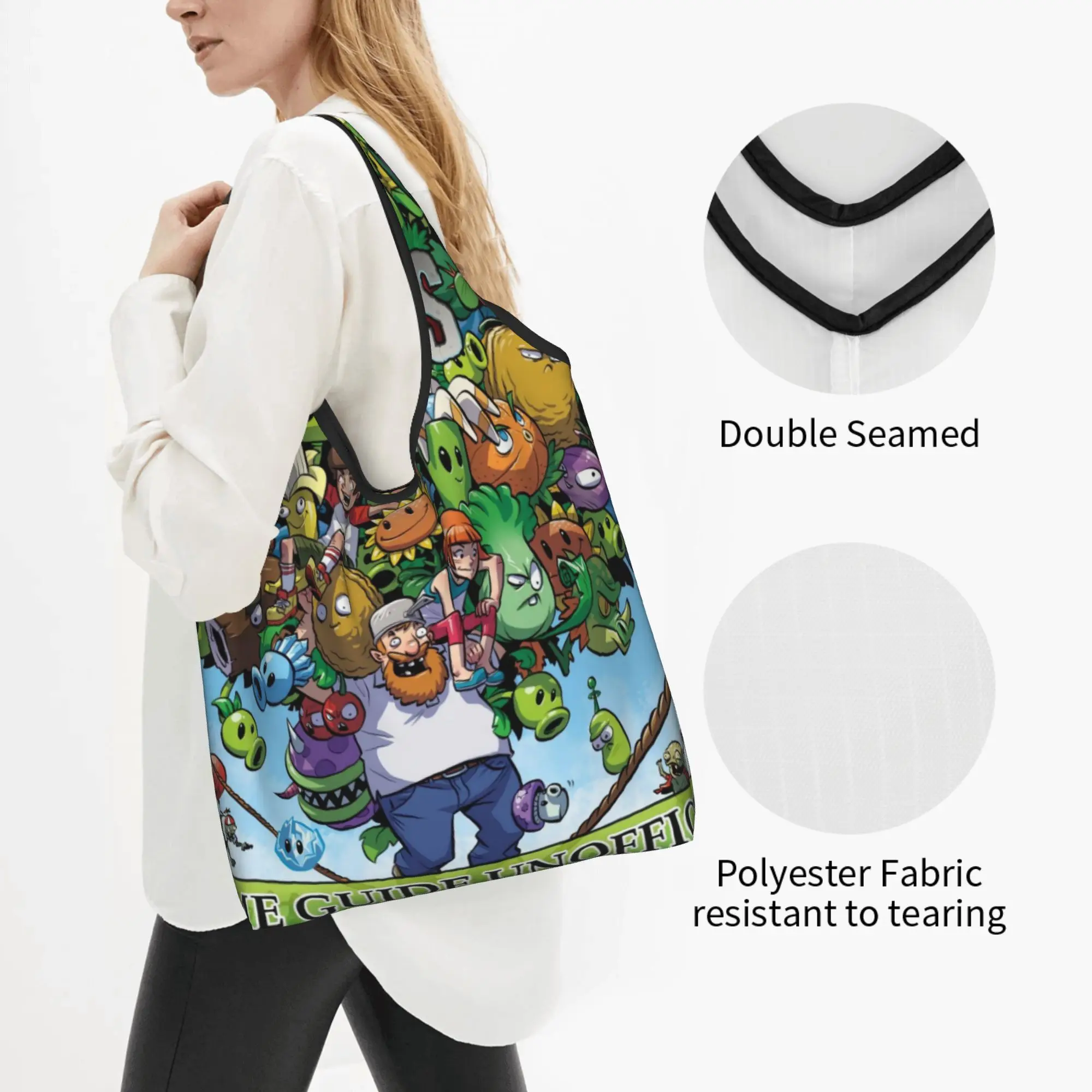 Custom Plants vs. Zombies Game  Shopping Bags Women Portable Large Capacity Groceries  Tote Shopper Bags