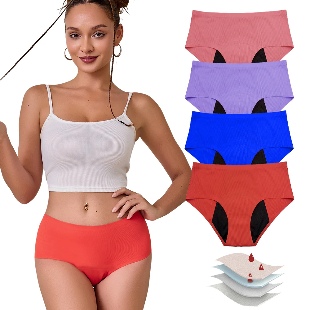 Hot Sale Mid-Rise Seamless Menstrual Period Panties 4 Layers Absorbent Leak Proof Culotte Lengthened Menstrual Panties