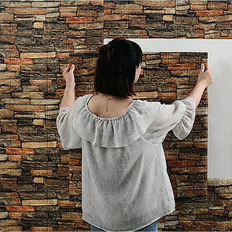 Painel de parede 3D Foam para decoração Home, Retro Brick Wallpaper, Papel de parede autoadesivo do teto, Decoração do fundo, 35x30cm, 12Pcs