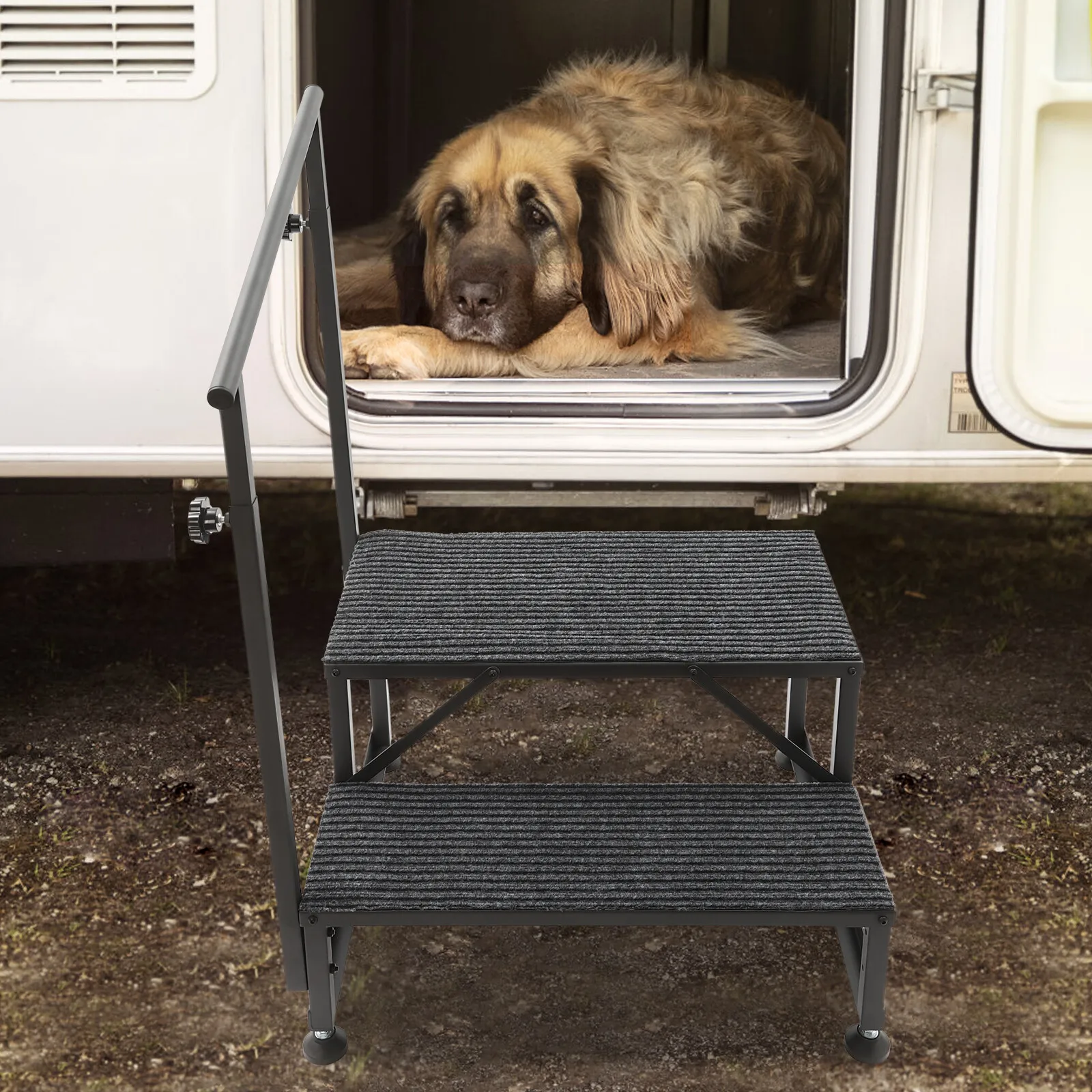 

Portable Step Stool 2-Step with Handrail 450lbs Load Steel Folding Ladder for Travel Trailer Porch