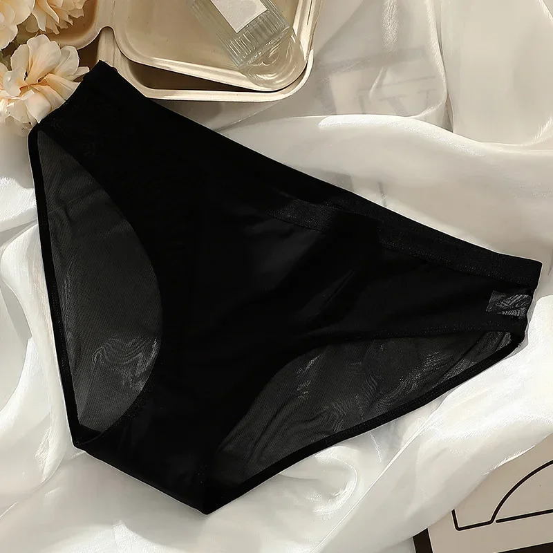Sexy Mesh Ice Silk Solid Thin Breathable Underwear Middle Waist Elasticity Panties Women Seamless Comfortable Intimate Briefs - Image 6
