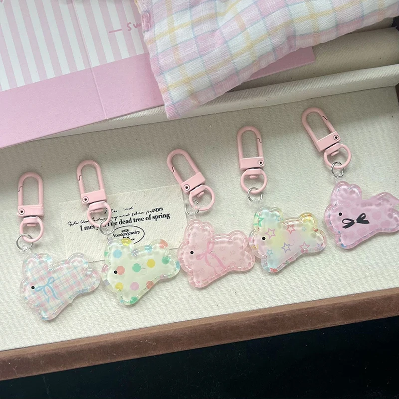 1 Pc Rabbit Keychain Sweet Cute Pink Bunny Keyring School Bag Pendant Earphone Case Hanging Decoration Accessories